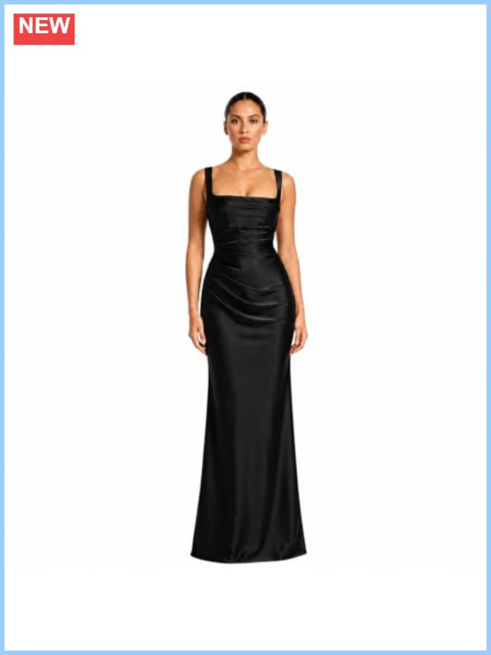 Satin Bodycon Maxi Dress Square Neck Lace Up Back Formal Evening Gown